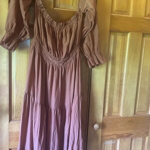 Tan Smocked Off-Shoulder Sundress